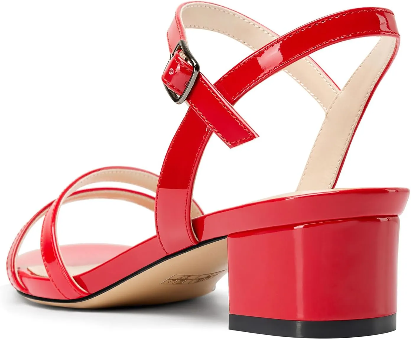 TNYNFBEB Womens Chunky Block Low Heel Open Toe Sandals strappy Ankle Strap Slingback Buckle Prom Dress Patent Leather 1.2 Inches Heels