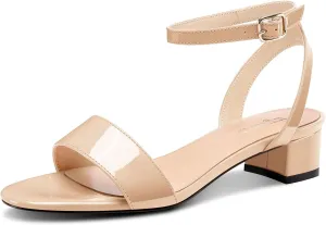 TNYNFBEB Womens Chunky Block Low Heel Peep Open Toe Sandals Ankle Strap Slingback Buckle Prom Dress 1.2 Inches Heels