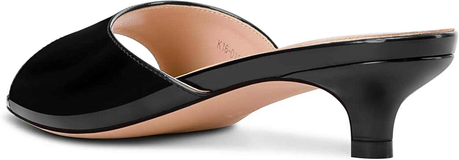 TNYNFBEB Womens Low Kitten Heel Peep Open Toe Mules Shoes Sandals Slingback Wedding Prom Dress Patent Leather Summer 1.4 Inches Heels