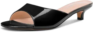 TNYNFBEB Womens Low Kitten Heel Peep Open Toe Mules Shoes Sandals Slingback Wedding Prom Dress Patent Leather Summer 1.4 Inches Heels