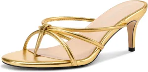 TNYNFBEB Women's Round Toe Flip Flop Strappy Mule Heels Slip-on Kitten Heel Thong Sandals Summer Dress Shoes 2.6 Inches