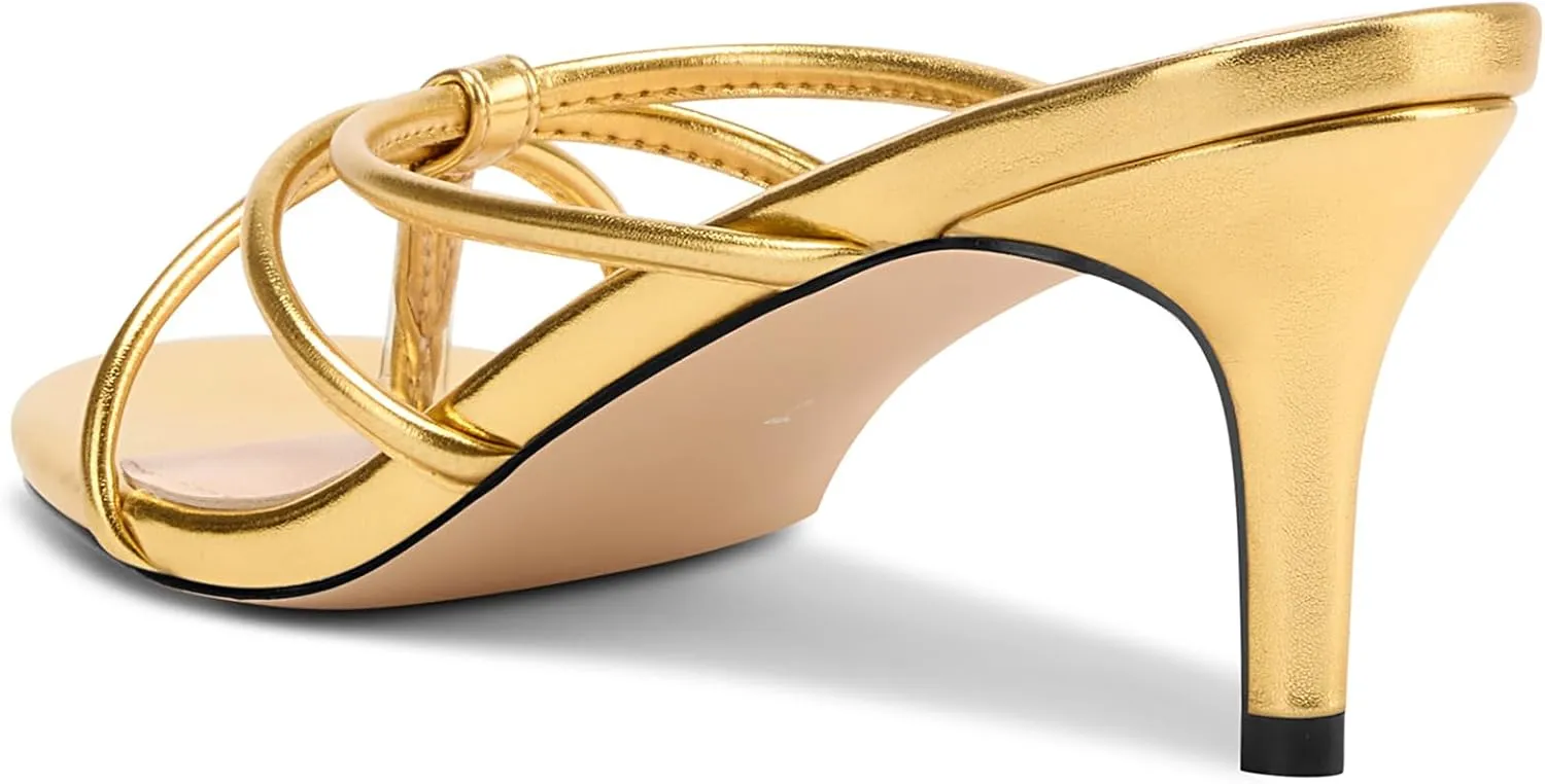 TNYNFBEB Women's Round Toe Flip Flop Strappy Mule Heels Slip-on Kitten Heel Thong Sandals Summer Dress Shoes 2.6 Inches