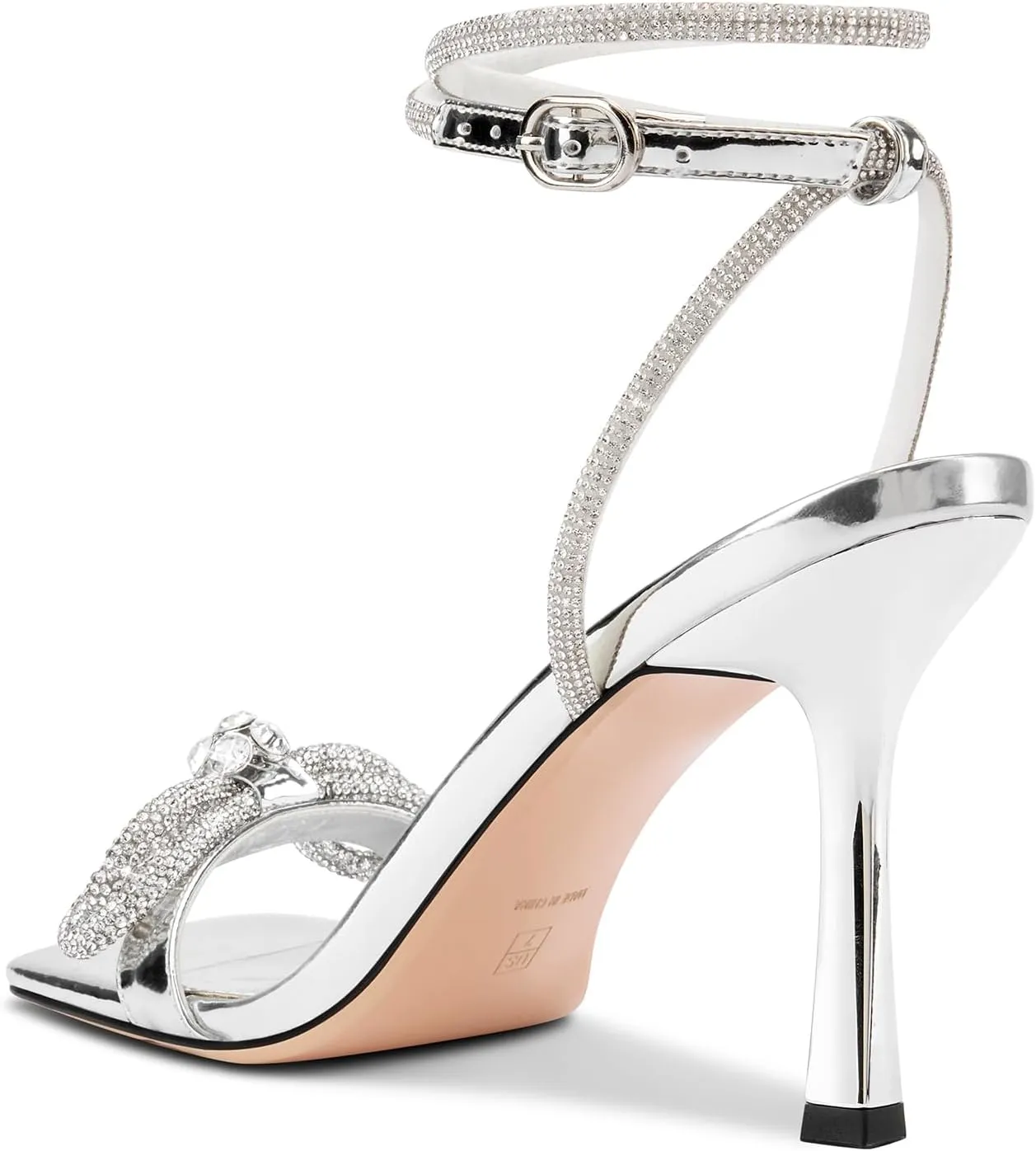 TNYNFBEB Womens Stiletto High Heel Open Square Toe Sandals Ankle Strap Two-Piece Buckle Rhinestone Crystal Bow-knot Prom Dress Summer 3.5 Inches Heels