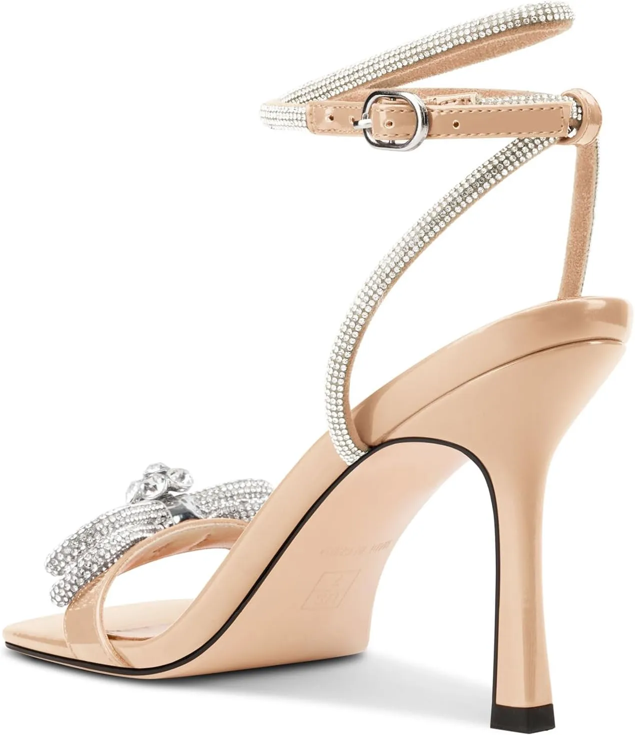 TNYNFBEB Womens Stiletto High Heel Open Square Toe Sandals Ankle Strap Two-Piece Buckle Rhinestone Crystal Bow-knot Prom Dress Summer 3.5 Inches Heels
