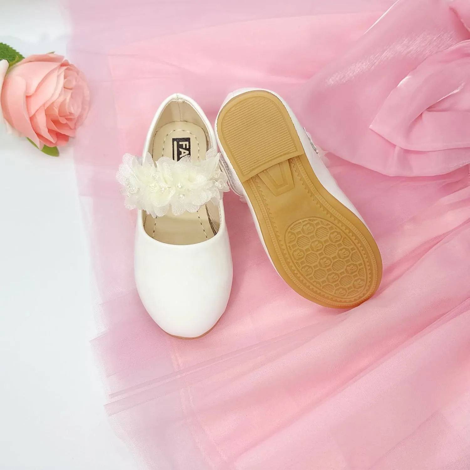 Toddler Girls Mary Jane Dress Shoes Little Kids Ballet Flats Bowkont Flower Wedding Party School Princess Shoes