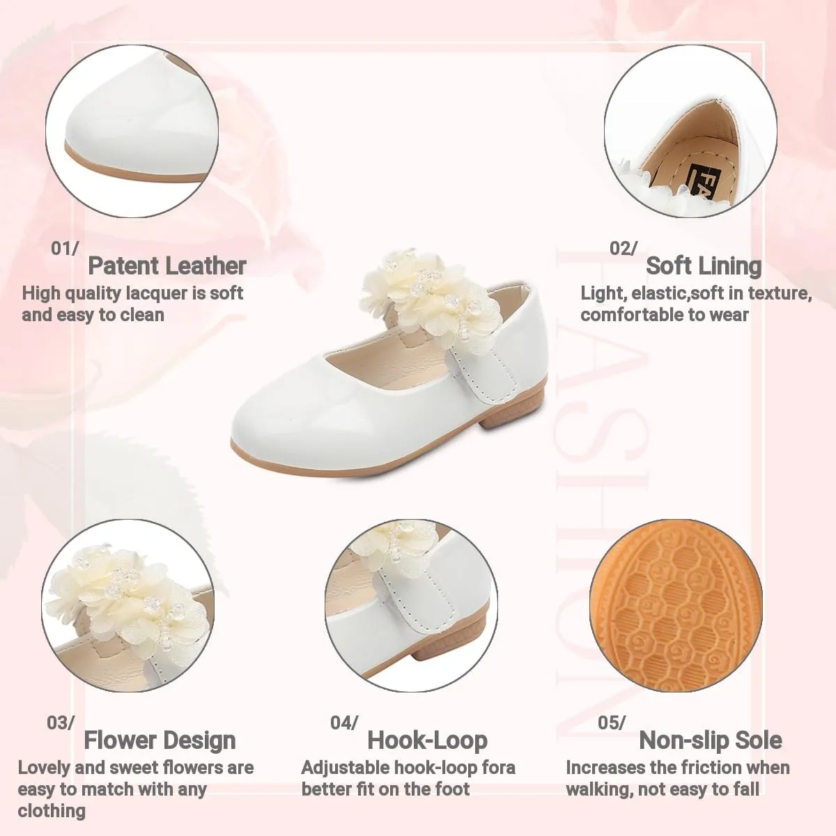 Toddler Girls Mary Jane Dress Shoes Little Kids Ballet Flats Bowkont Flower Wedding Party School Princess Shoes