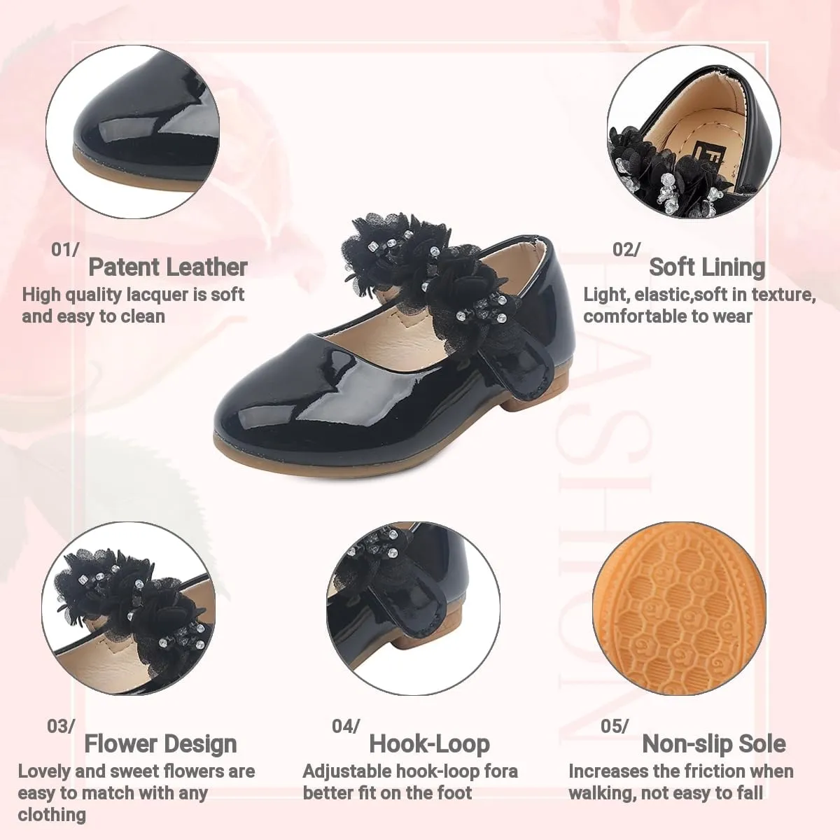 Toddler Girls Mary Jane Dress Shoes Little Kids Ballet Flats Bowkont Flower Wedding Party School Princess Shoes