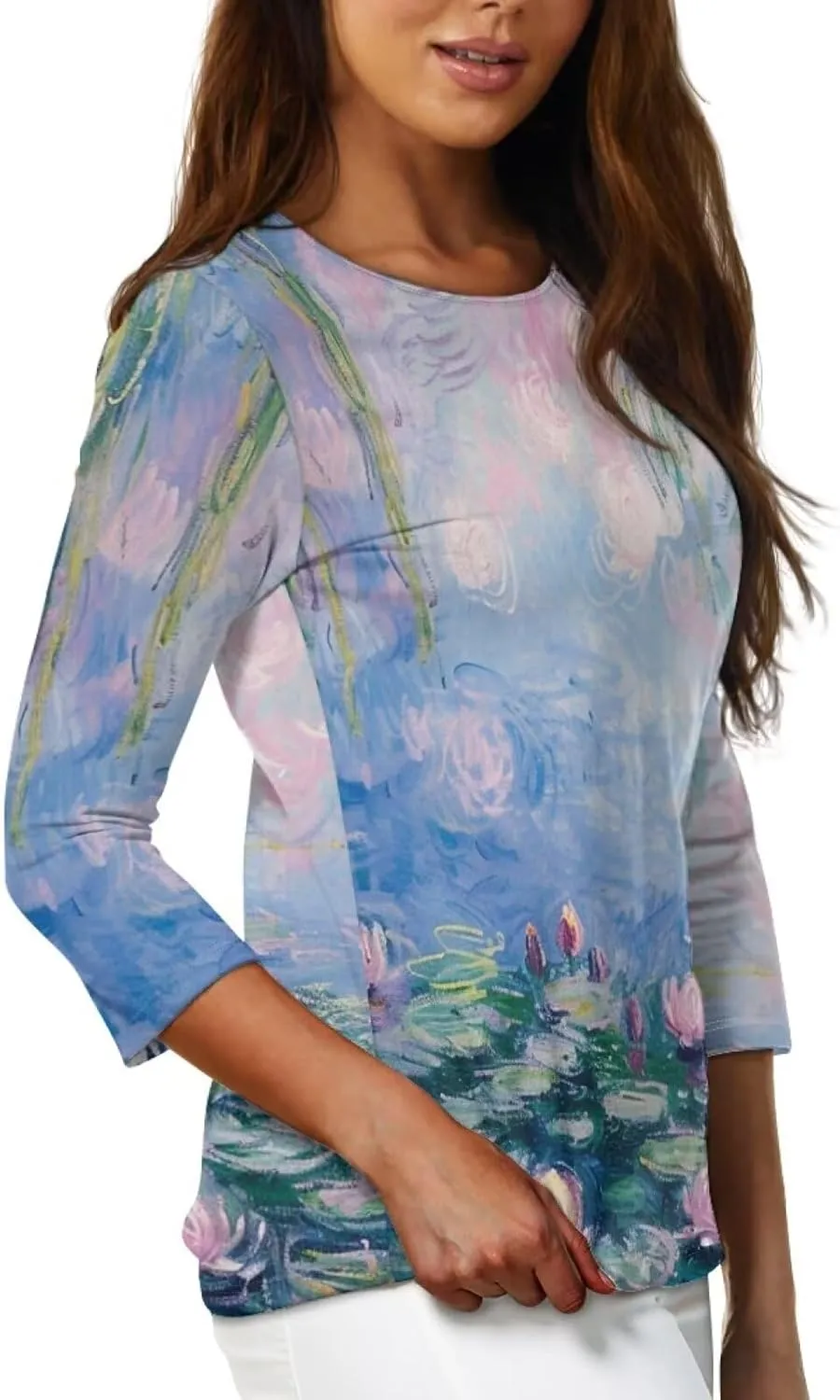TODIYADDU Womens 3/4 Sleeve Tops with Exquisite Prints Long Sleeve T-Shirts Casual Tunic Tops Trendy Blouse for Girls Clothes