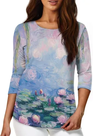 TODIYADDU Womens 3/4 Sleeve Tops with Exquisite Prints Long Sleeve T-Shirts Casual Tunic Tops Trendy Blouse for Girls Clothes