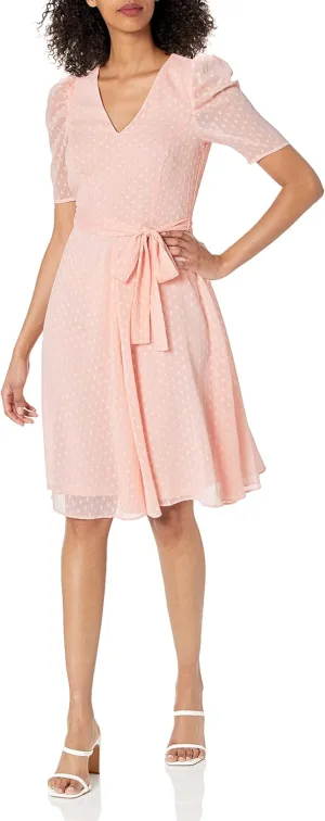 Tommy Hilfiger Women's Puff Sleeve V-neck Midi Dress