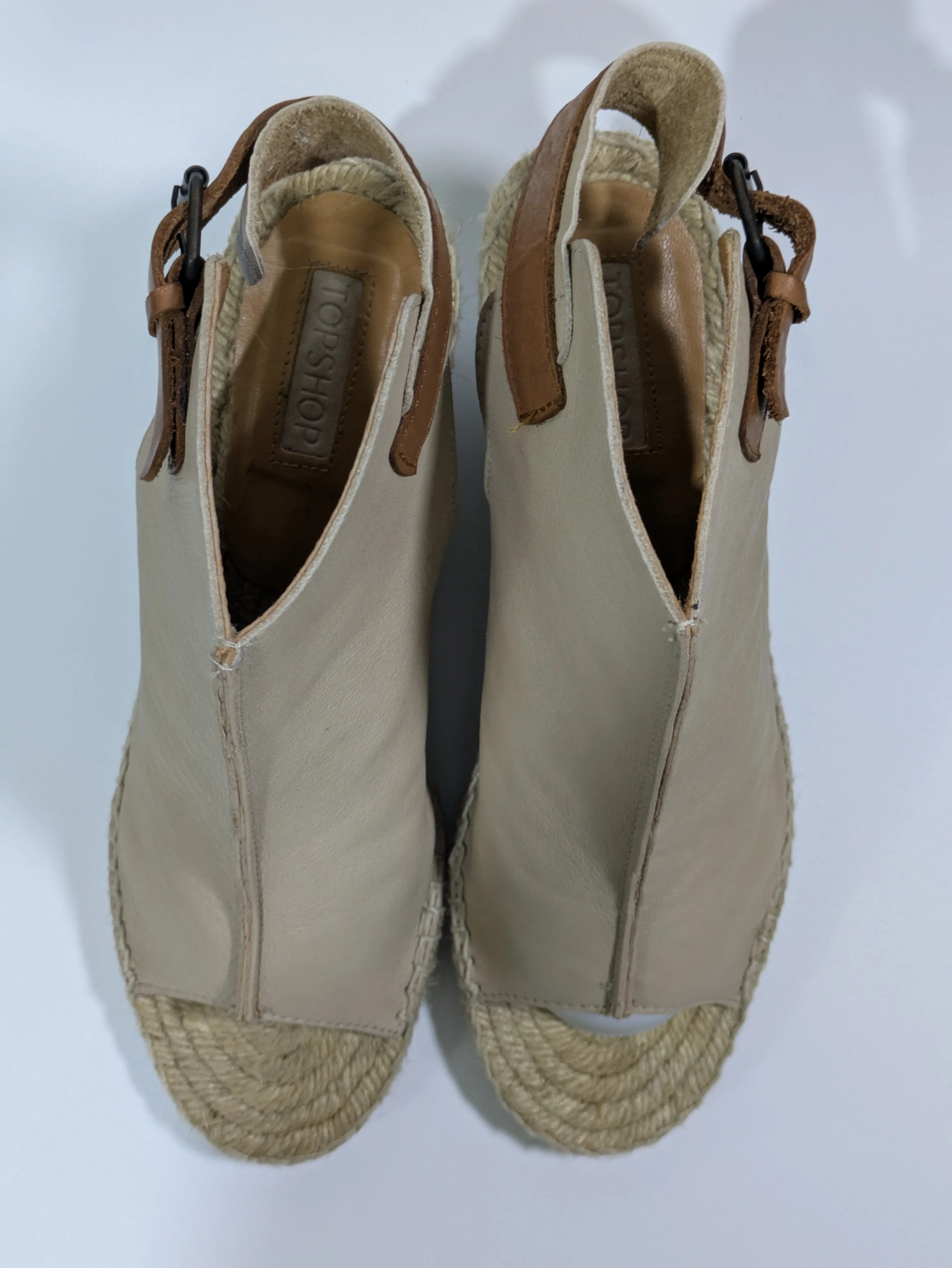Topshop Beige Leather Espadrille Wedge Heels – UK 6 / EU 39 / US 8