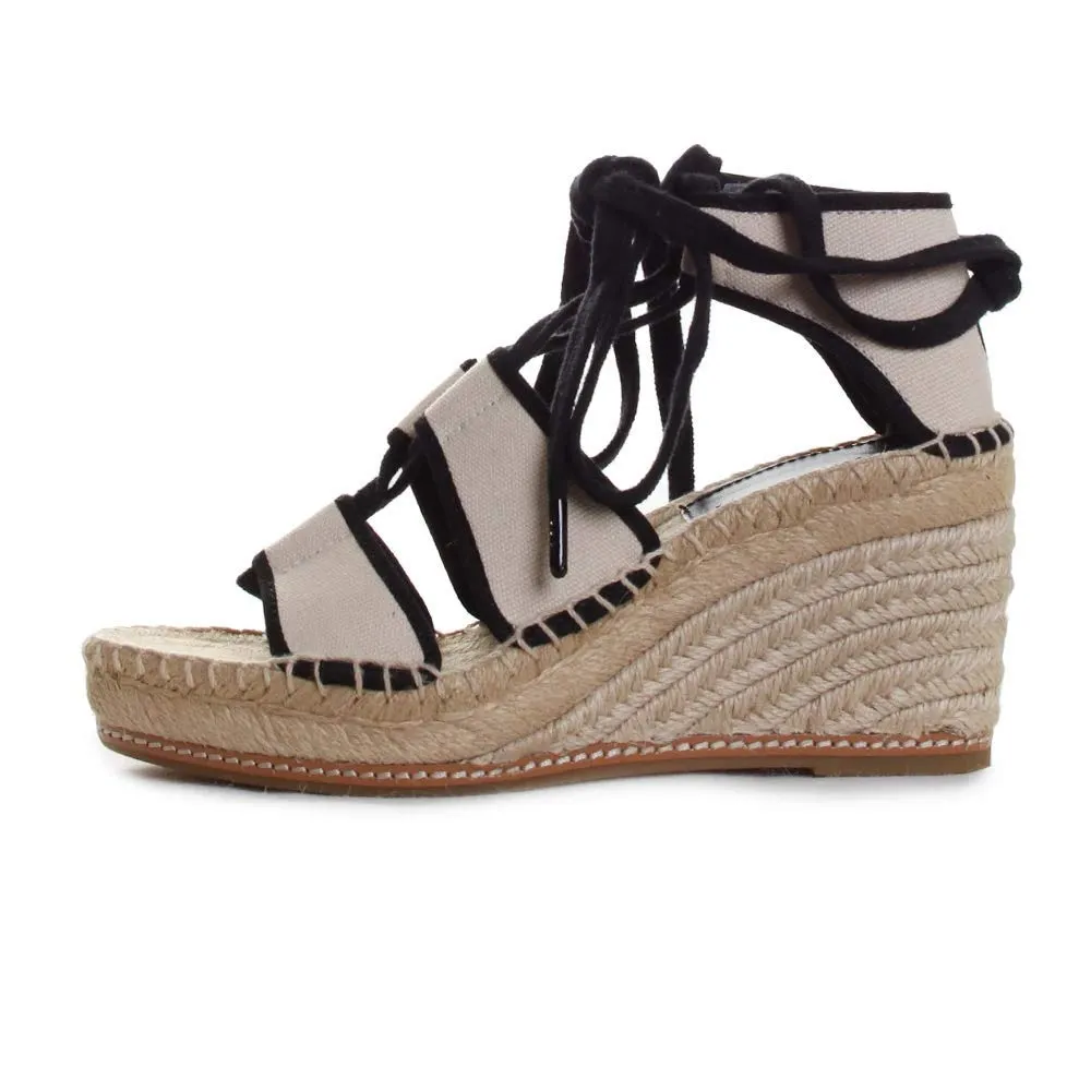 Tory Burch Women's Cream Black 65MM Wedge 7 Ivory/Black