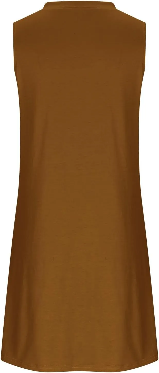 Trendy 2025 Spring Summer Dresses for Women Fashion Floral Printed Sleeveless Round Neck Pleat A-Line Beach Dress