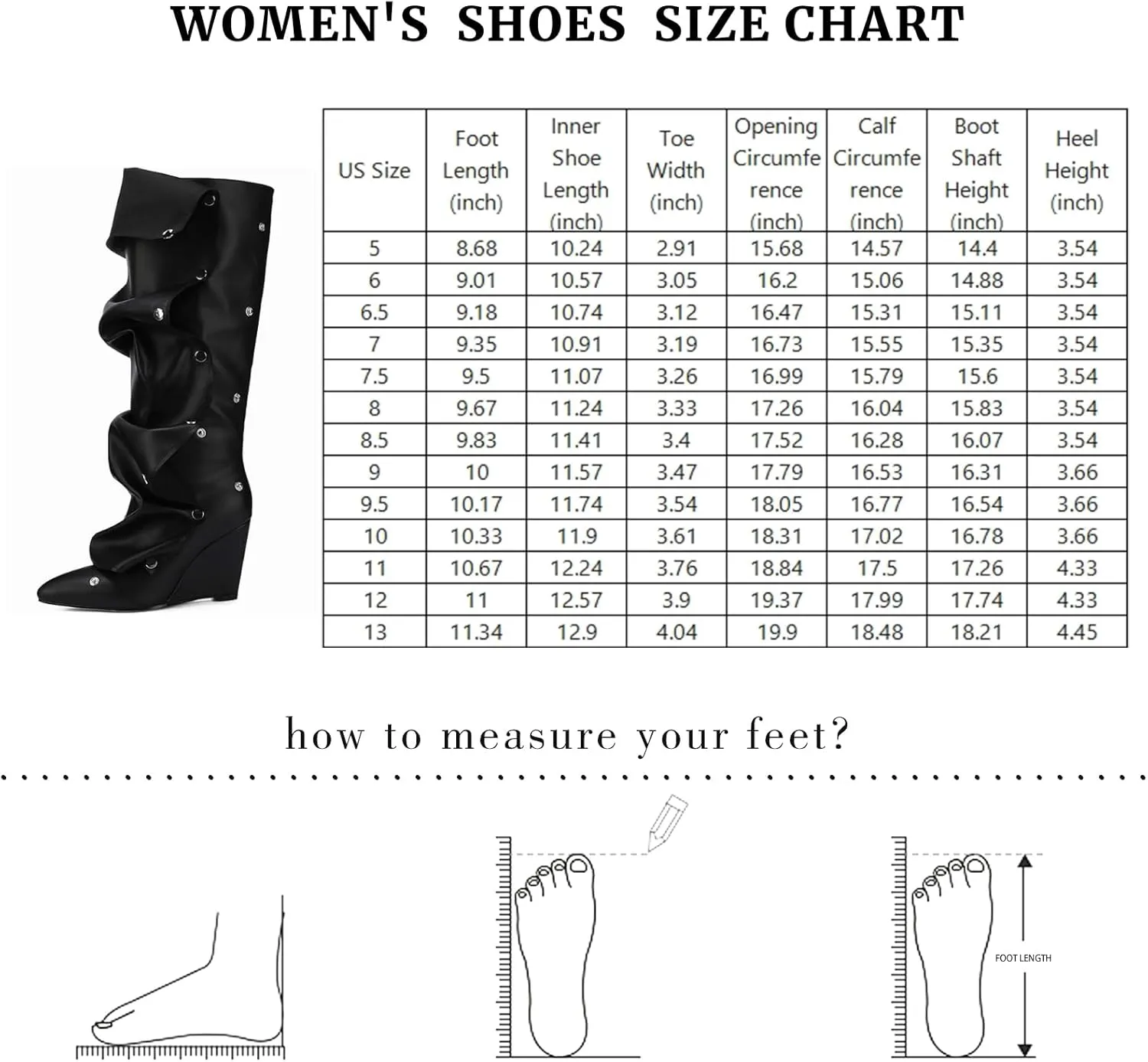 Trendy Knee High Boots Women - Futuristic Design with Ruched Shaft and Studded Buckle Detail, Wedge Heel Boots for All-day Comfort