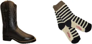 TuffRider Children's Badlands Square Toe Western Boot- Black w/Light Blue-With Free Assorted Striped Socks