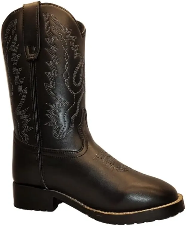 TuffRider Children's Badlands Square Toe Western Boot- Black w/Light Blue-With Free Assorted Striped Socks