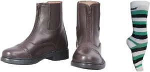 TuffRider Children's Starter Front Zip Paddock Boots with Free Assorted Striped Socks Kids