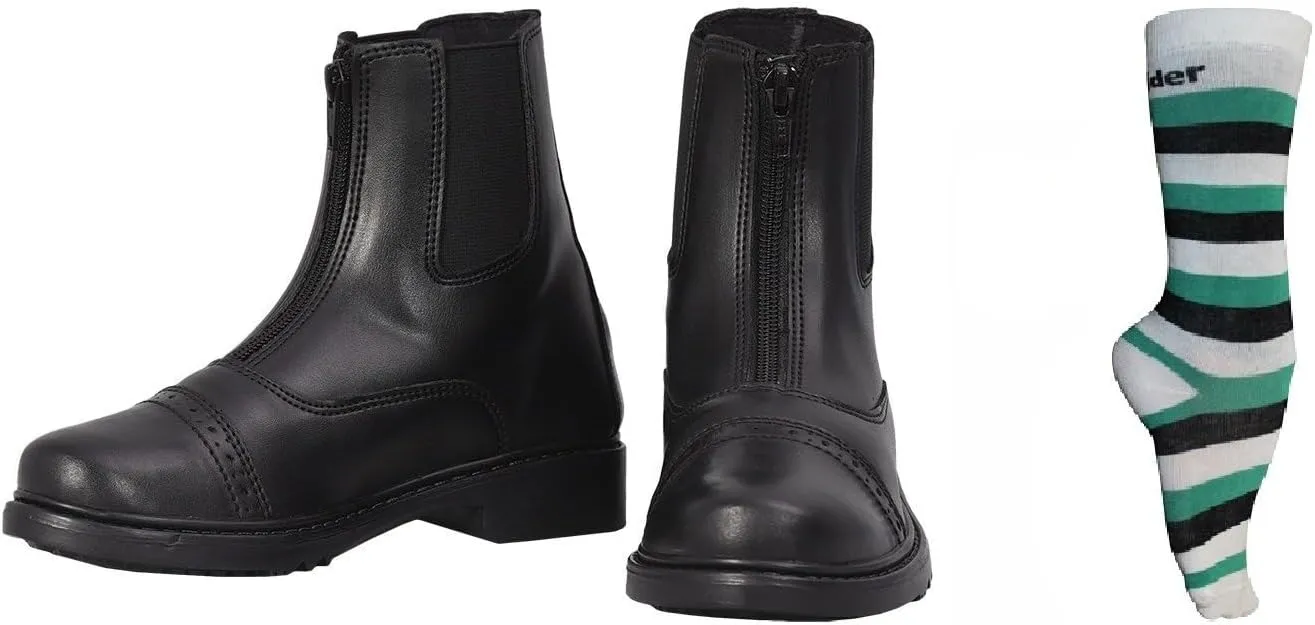 TuffRider Children’s Starter Front Zip Paddock Boots with free Socks | Durable, Easy to Clean Water-Resistant Horse Riding Boots