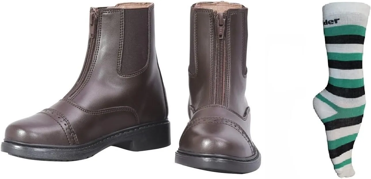 TuffRider Children’s Starter Front Zip Paddock Boots with free Socks | Durable, Easy to Clean Water-Resistant Horse Riding Boots