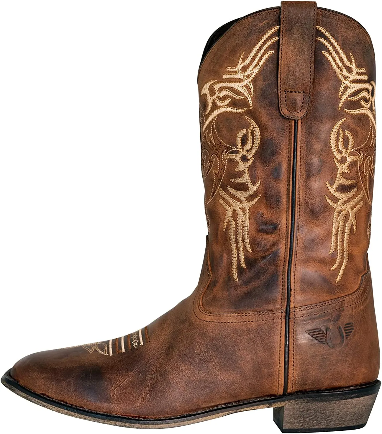TuffRider Men's Lamar Leather Contrast Stitched Wide Square Toe Western Boots