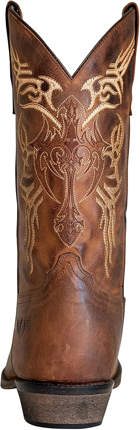 TuffRider Men's Lamar Leather Contrast Stitched Wide Square Toe Western Boots