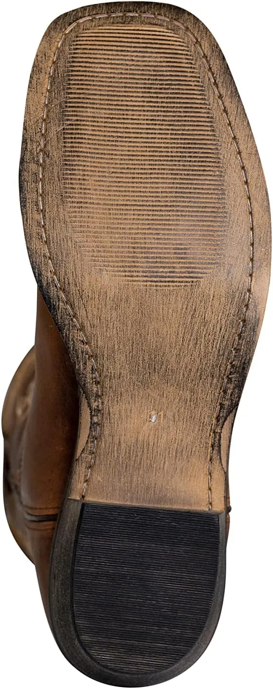 TuffRider Men's Lamar Leather Contrast Stitched Wide Square Toe Western Boots