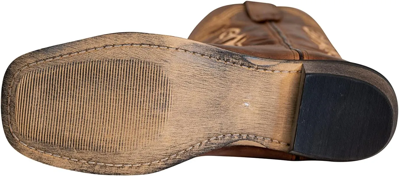 TuffRider Men's Lamar Leather Contrast Stitched Wide Square Toe Western Boots