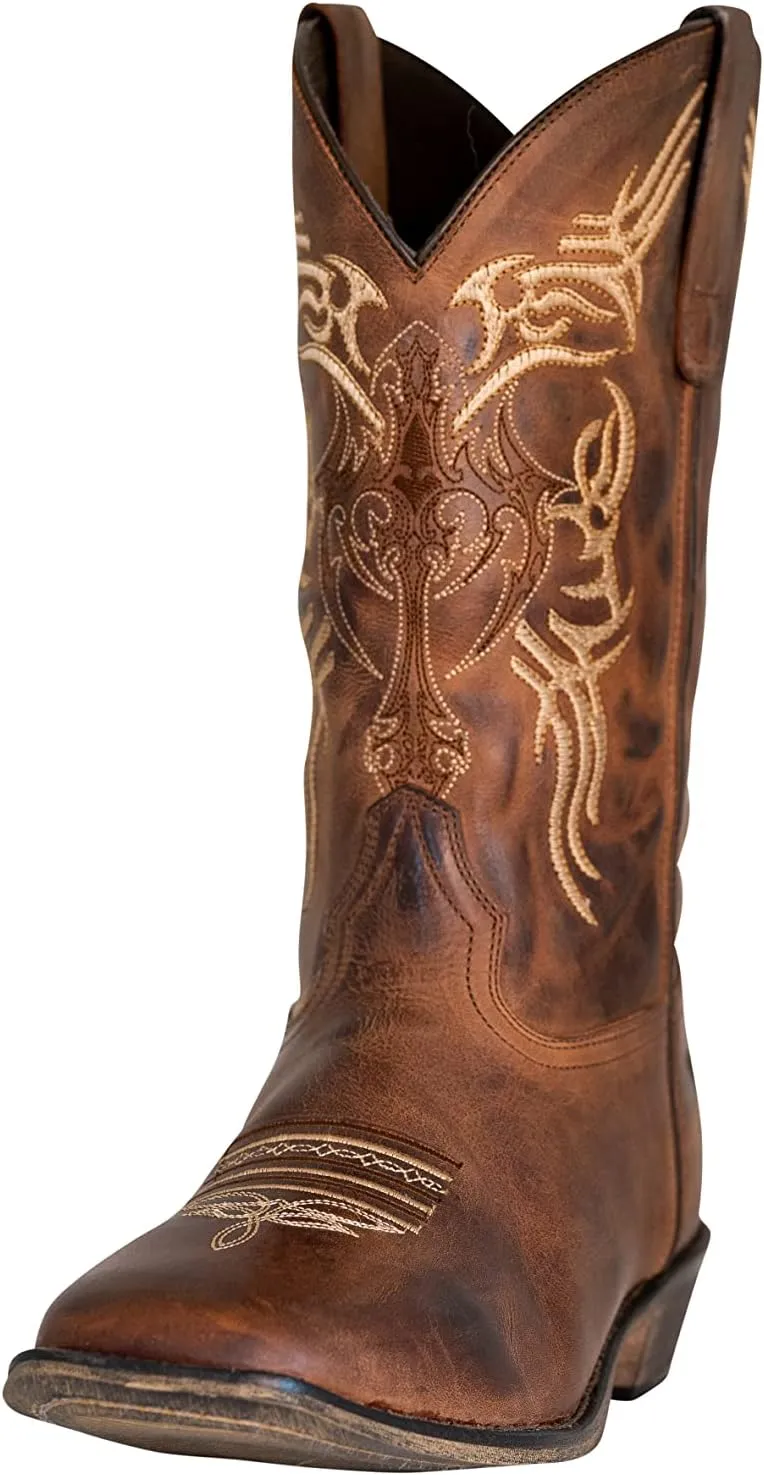 TuffRider Men's Lamar Leather Contrast Stitched Wide Square Toe Western Boots