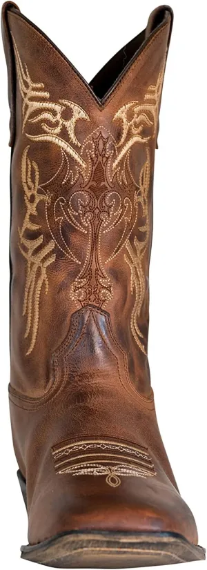 TuffRider Men's Lamar Leather Contrast Stitched Wide Square Toe Western Boots