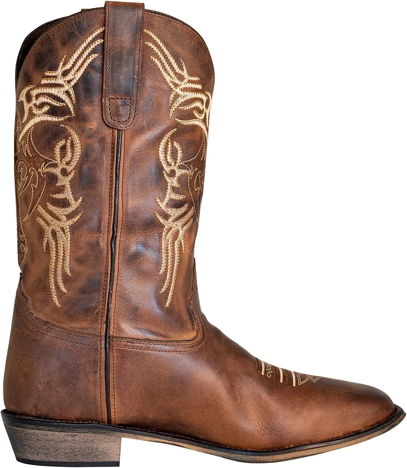 TuffRider Men's Lamar Leather Contrast Stitched Wide Square Toe Western Boots