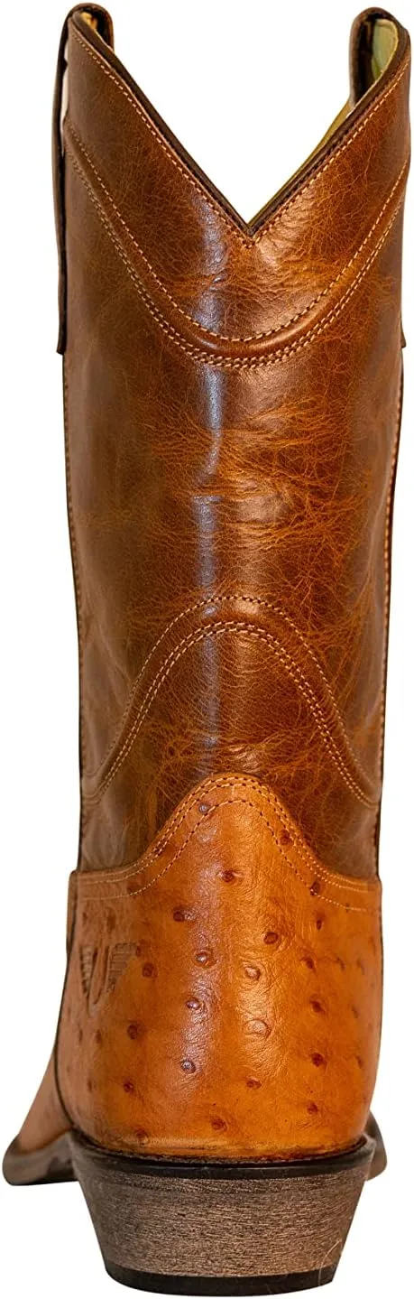 TuffRider Men's Norris Leather Cow Ostrich Print Wide Round Toe Western Boots
