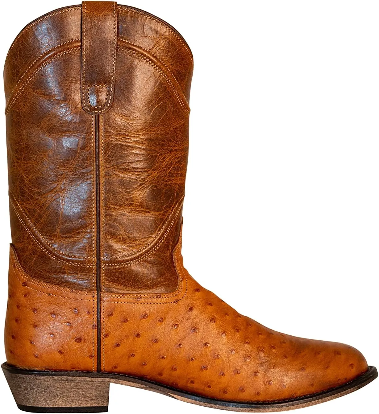 TuffRider Men's Norris Leather Cow Ostrich Print Wide Round Toe Western Boots