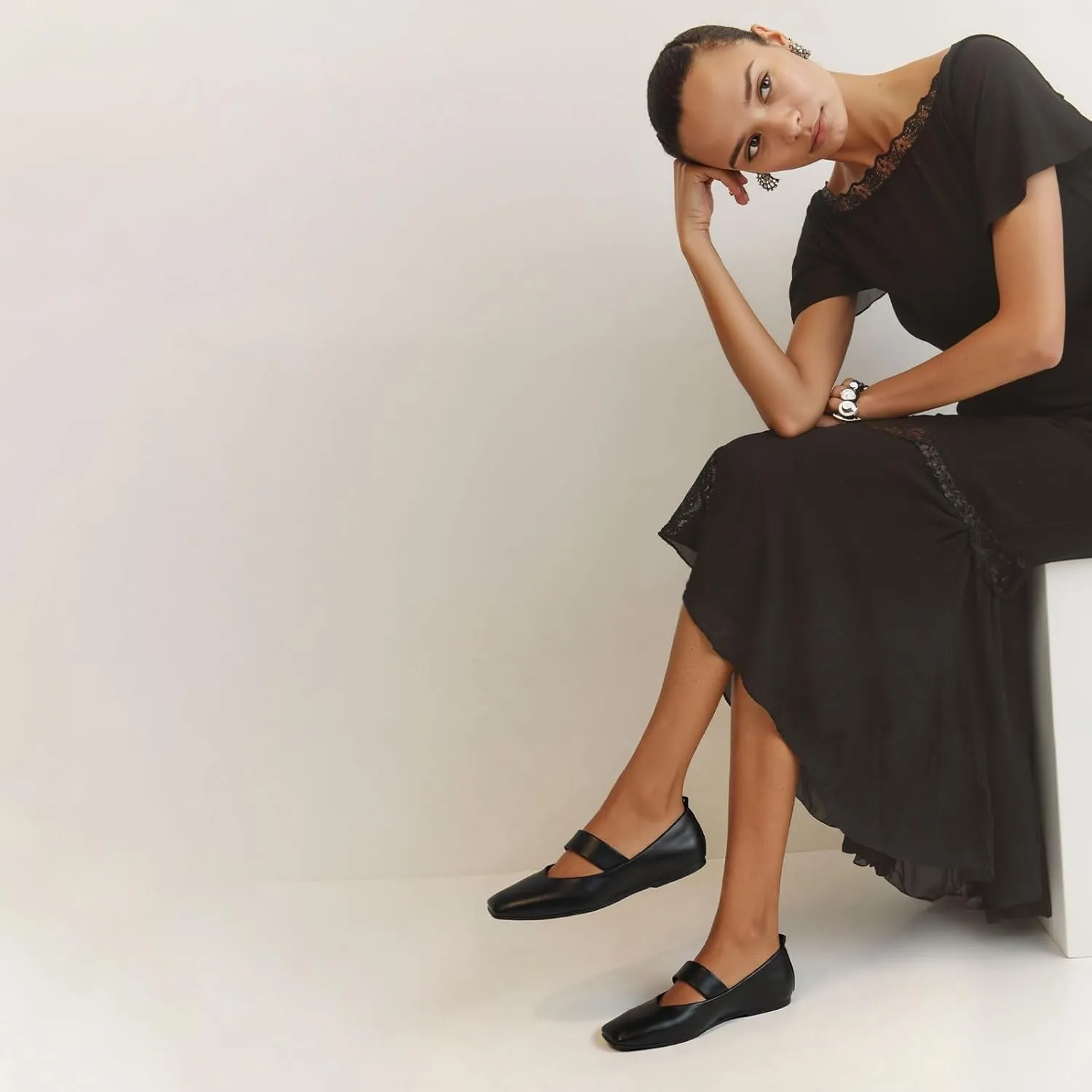 Uacllcau Ballet Flats Shoes for Women Square Toe Mary Jane Shoes Flat Women Comfortable Dressy Casual Slip On Ballerina Mesh Flats with Elastic Strap