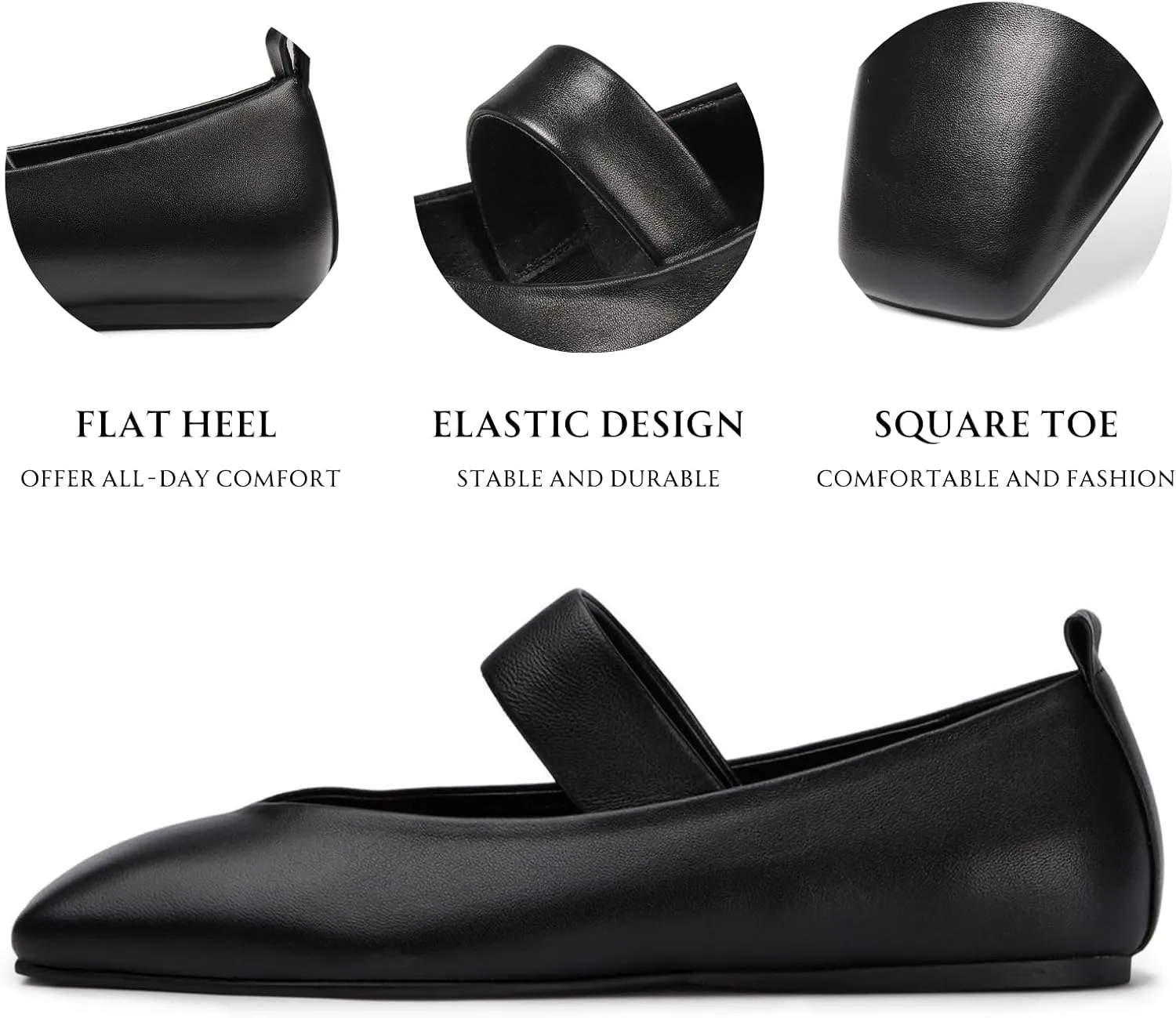 Uacllcau Ballet Flats Shoes for Women Square Toe Mary Jane Shoes Flat Women Comfortable Dressy Casual Slip On Ballerina Mesh Flats with Elastic Strap