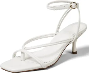 Uacllcau Women's Strappy Heels Sandals Square Open Toe Low Kitten Stiletto Heels Lace Up Thong Heeled Sandals for Women Flip Flop Heels for Party Prom Wedding Dress Shoes