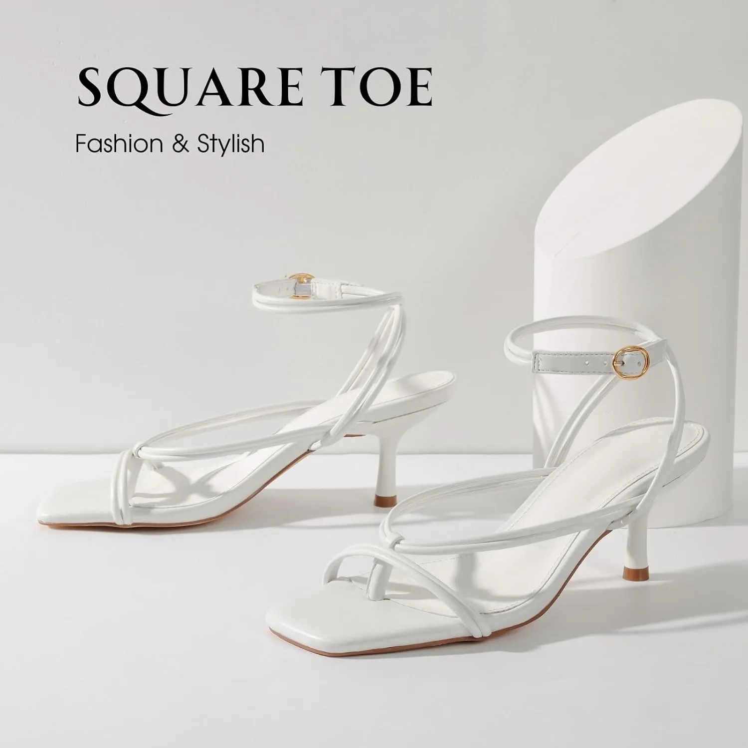 Uacllcau Women's Strappy Heels Sandals Square Open Toe Low Kitten Stiletto Heels Lace Up Thong Heeled Sandals for Women Flip Flop Heels for Party Prom Wedding Dress Shoes