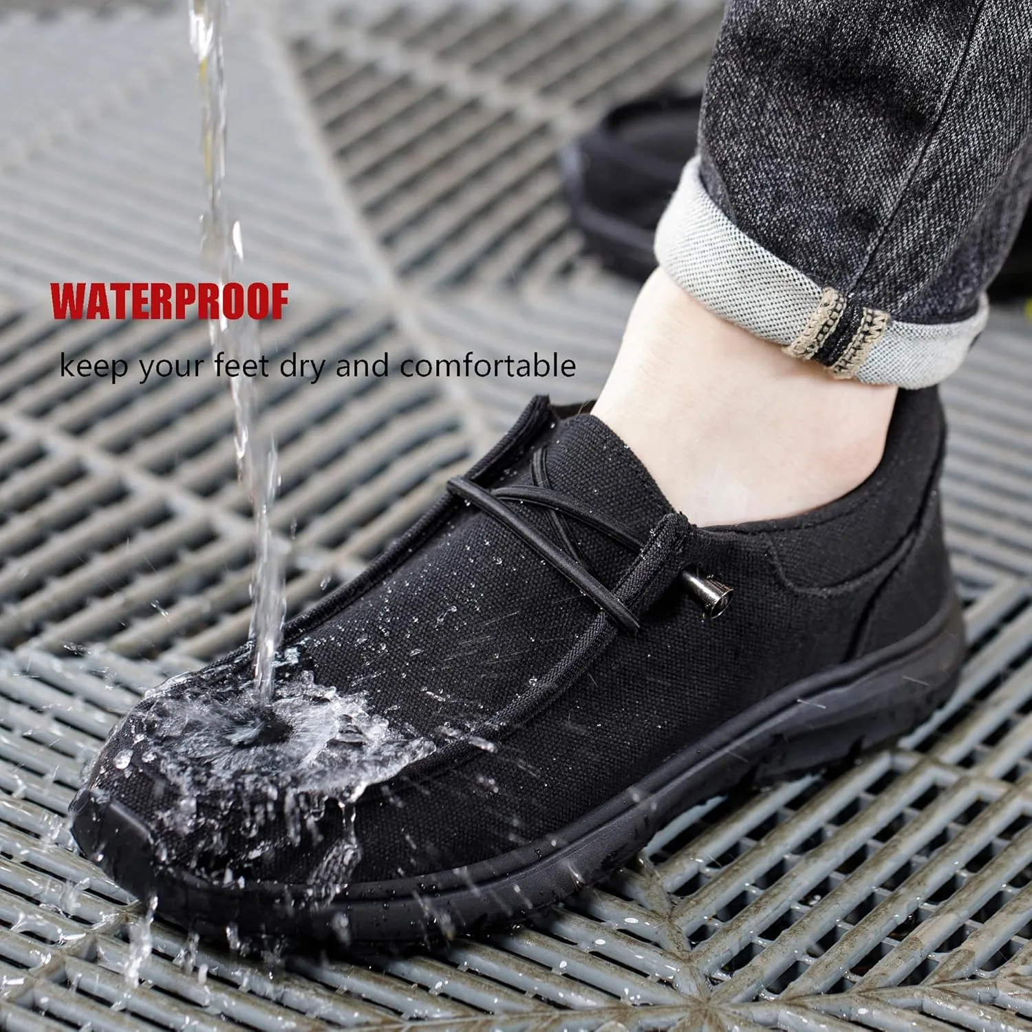 ulogu Non Slip Waterproof Shoes for Men Women Oil Resistant Slip On Work Loafers Food Service Canvas Shoe