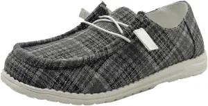 Unisex Slip-on Plaid Canvas Loafers for Women Men Low Top Outdoor Flat Walking Shoes Drving Shoes Sneakers| Comfortable & Light-Weight