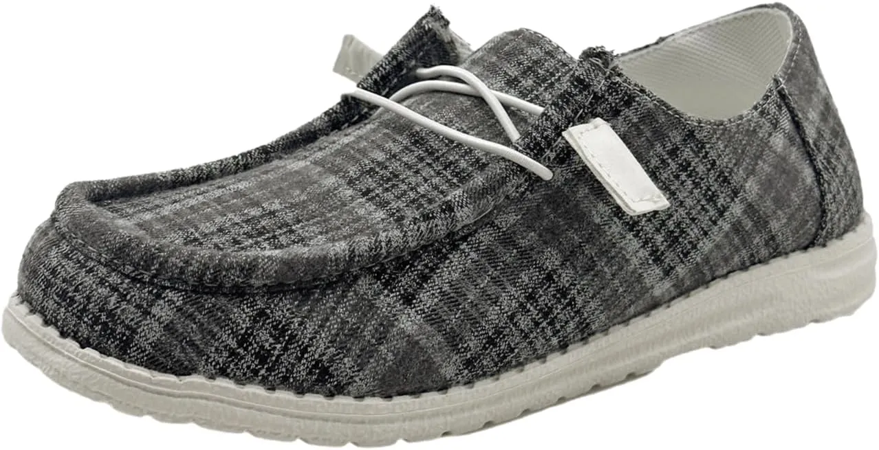 Unisex Slip-on Plaid Canvas Loafers for Women Men Low Top Outdoor Flat Walking Shoes Drving Shoes Sneakers| Comfortable & Light-Weight