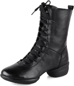VEACAM Jazz Ballet Dance Boots, Lace-Up Dancing Sneakers for Women Leather High Top Ballroom Performance Shoes
