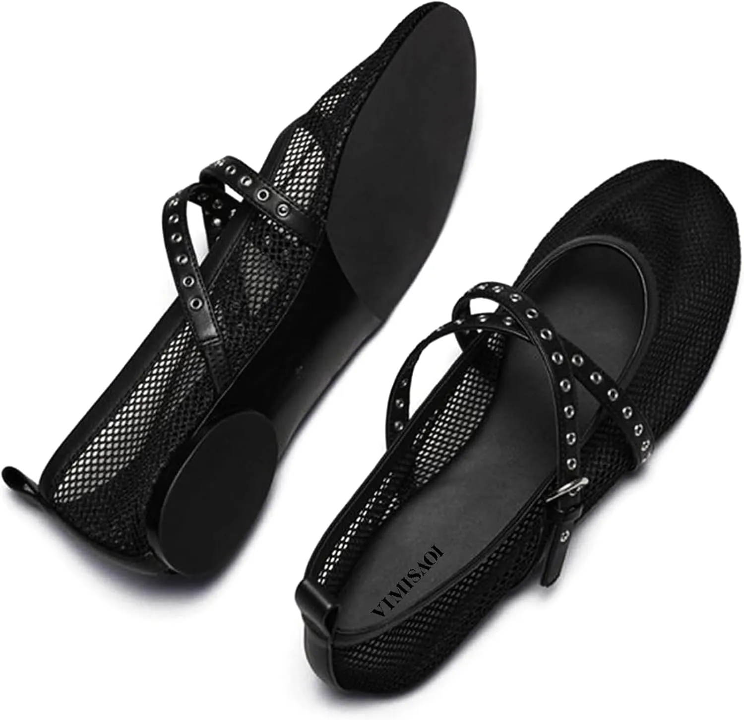 VIMISAOI Leopard Flats for Women Mesh Ballet Flats with Strappy Fishnet Buckle Round Toe Mary Jane Ballerina Shoes Dress Shoes