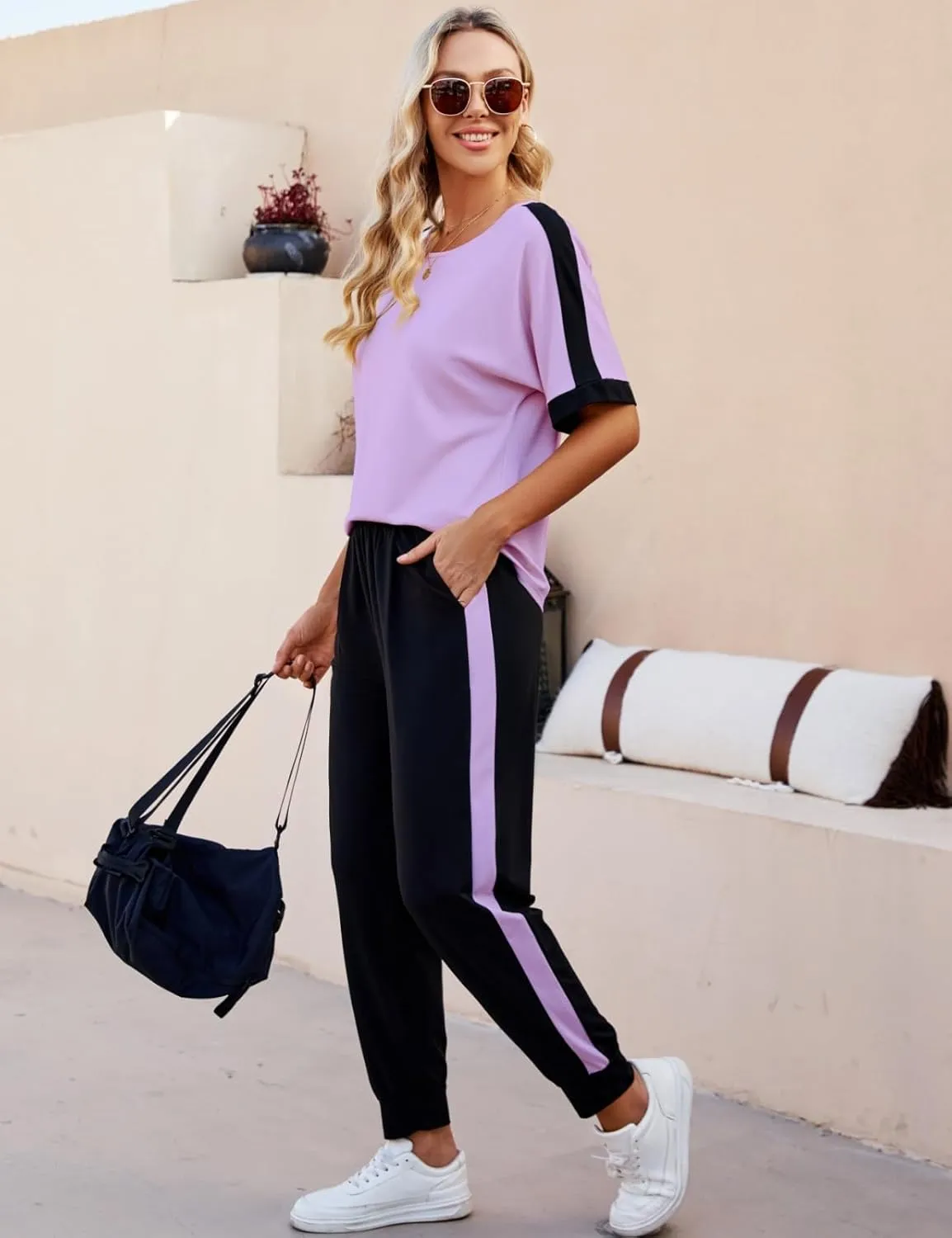 VIMPUNEC Women 2 Piece Outfits Summer Casual Lounge Sets Soft Sweatsuits Trendy Matching Sets