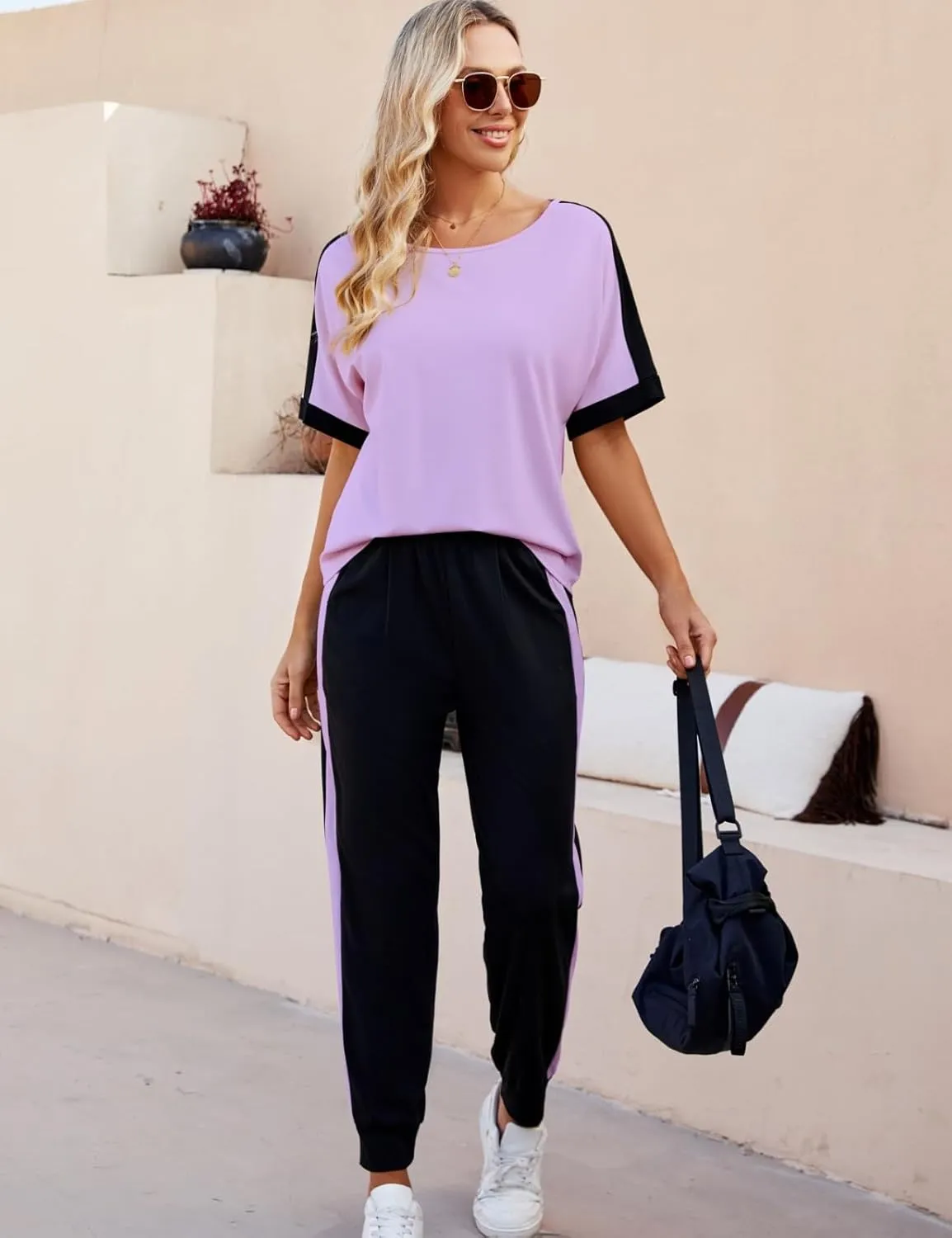 VIMPUNEC Women 2 Piece Outfits Summer Casual Lounge Sets Soft Sweatsuits Trendy Matching Sets