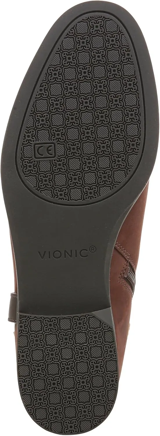 Vionic Women's Vienna Rhiannon Leather Zip-Up Ankle Boot- Comfort Booties That Helps Heel Pain, Plantar Fasciitis with Built-in Arch Support Orthotic Insole That Corrects Pronation and Alignment, Med