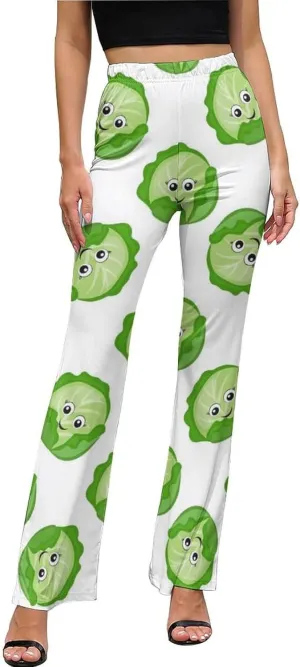 VOSERY Bright Cabbage Cute Eyes Funny Flare Leggings for Women - High Waist Bell Bottoms, Flare Yoga Pants for Women
