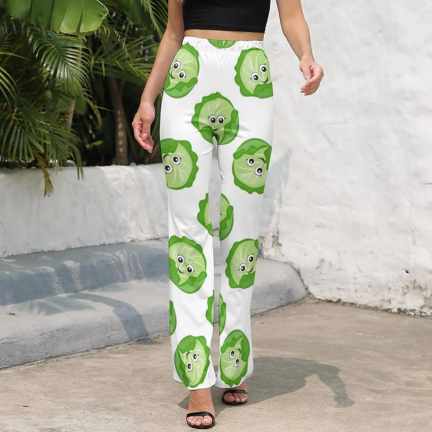 VOSERY Bright Cabbage Cute Eyes Funny Flare Leggings for Women - High Waist Bell Bottoms, Flare Yoga Pants for Women