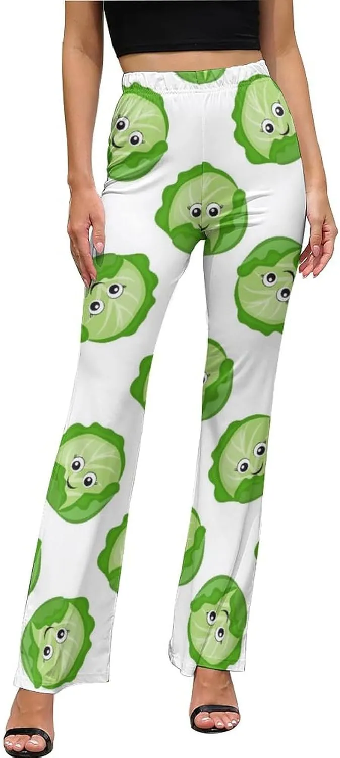 VOSERY Bright Cabbage Cute Eyes Funny Flare Leggings for Women - High Waist Bell Bottoms, Flare Yoga Pants for Women