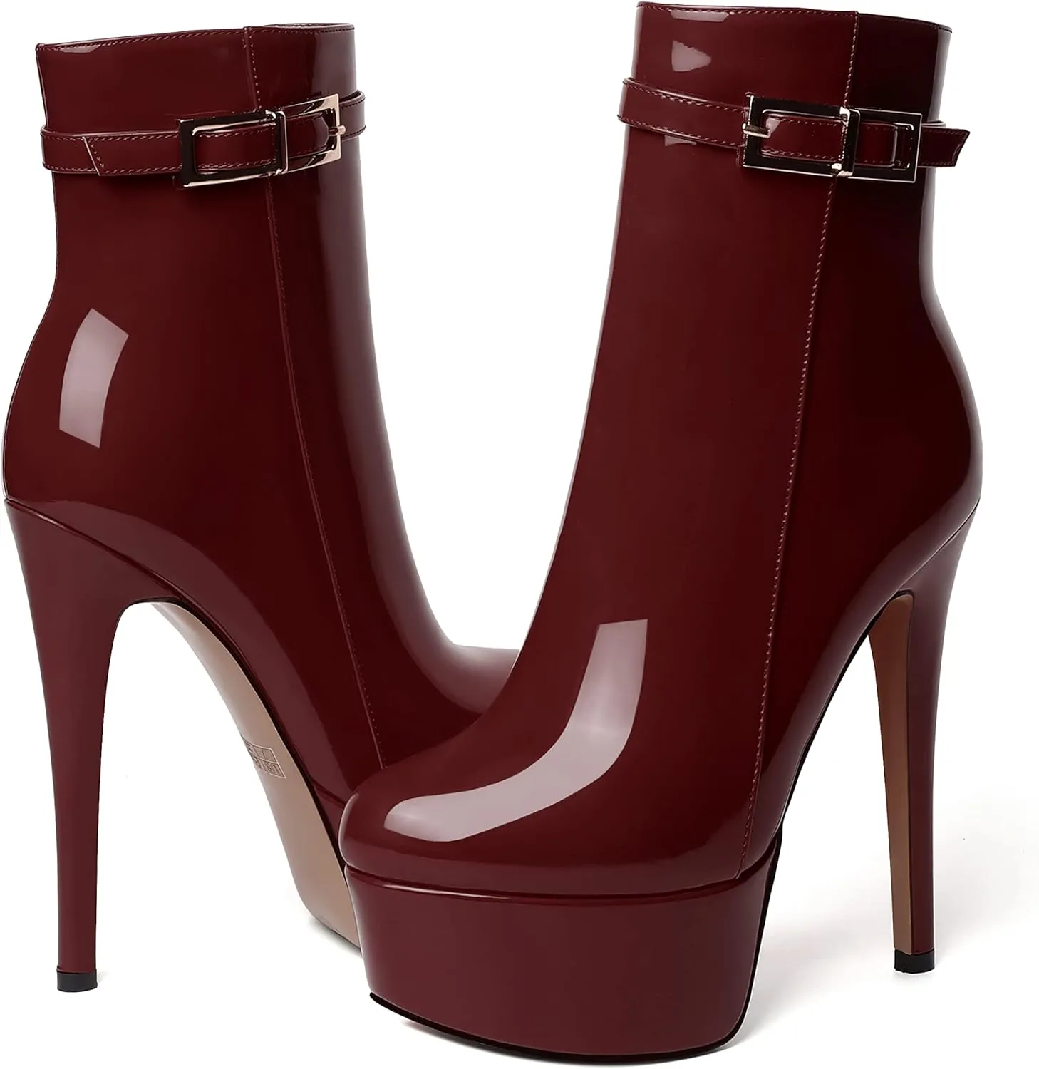 WAYDERNS Womens Dating Zip Round Toe Fashion Patent Platform Stiletto High Heel Ankle High Boots 6 Inch
