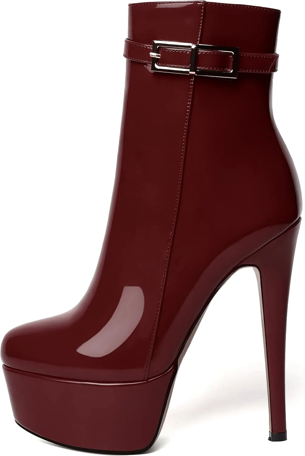 WAYDERNS Womens Dating Zip Round Toe Fashion Patent Platform Stiletto High Heel Ankle High Boots 6 Inch
