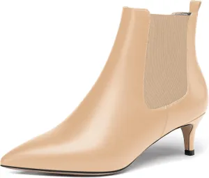 WAYDERNS Womens Party Casual Patent Pointed Toe Slip On Kitten Low Heel Ankle High Boots 2 Inch